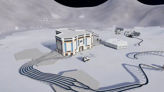 A large automated Moon Sweepers base with conveyor lines running between processing buildings