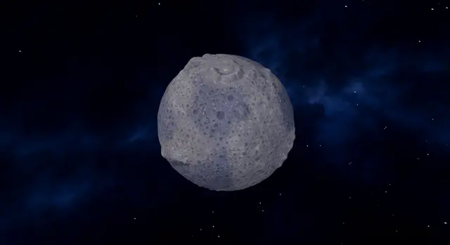 The Moon rendered as a grey cratered sphere against a deep blue starfield in Moon Sweepers